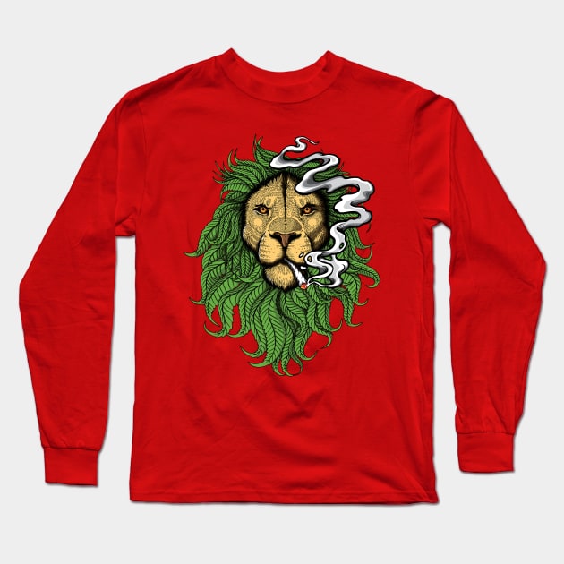 Lion King Smoking Weed Long Sleeve T-Shirt by Digitalartrock